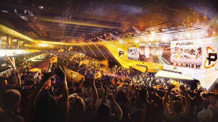 rendering of the inside of the future Fusion Arena for esports in Philadelphia