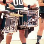 Close up of a Eagles drumline snare drum during a performance at the Devine + Partner's 20th Anniversary party.